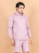 Lilac Solid Kangaroo Pattern Hoodie with Shorts Co-ord Set - Tistabene