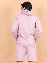 Lilac Solid Kangaroo Pattern Hoodie with Shorts Co-ord Set - Tistabene