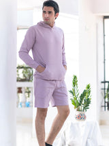 Lilac Solid Kangaroo Pattern Hoodie with Shorts Co-ord Set - Tistabene