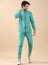 Solid Sea Green Zipper Pattern Co-ords Set - Tistabene