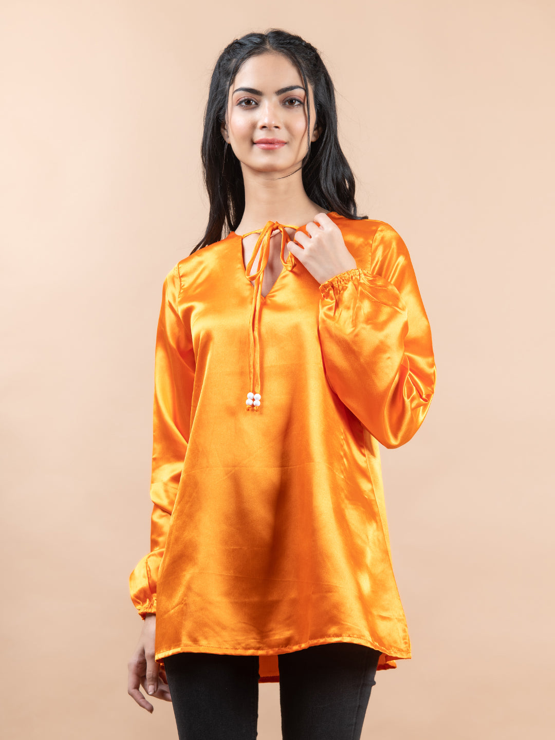 Orange best sale satin top