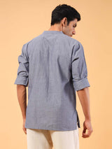 Blue Self Dobby Cotton Short Kurta