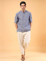 Blue Self Dobby Cotton Short Kurta