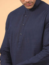 Navy Blue Linen Kurta - Tistabene