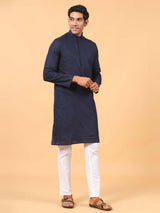 Navy Blue Linen Kurta - Tistabene