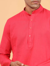 Magenta Linen Kurta - Tistabene