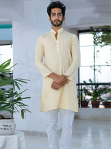 Yellow Stripes Cotton Silk Kurta