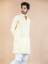 Yellow Stripes Cotton Silk Kurta