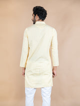 Yellow Stripes Cotton Silk Kurta