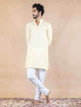 Yellow Stripes Cotton Silk Kurta