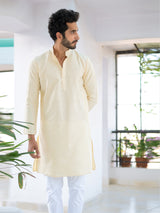 Cream Solid Cotton Kurta