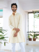 Cream Solid Cotton Kurta