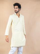 Cream Solid Cotton Kurta