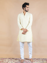 Cream Solid Cotton Kurta