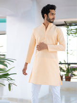 Orange Solid Cotton Kurta