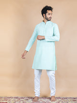 Sea Green Solid Cotton Kurta