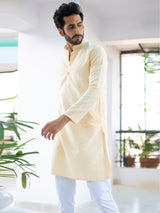 Orange Solid Cotton Kurta