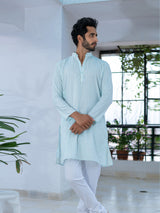 Sky Blue Stripes Cotton Silk Kurta