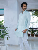 Sky Blue Stripes Cotton Silk Kurta