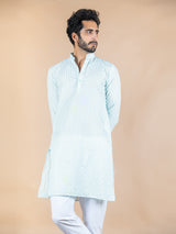 Sky Blue Stripes Cotton Silk Kurta