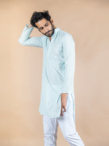 Sky Blue Stripes Cotton Silk Kurta