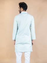 Sky Blue Stripes Cotton Silk Kurta