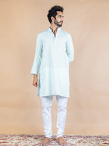 Sky Blue Stripes Cotton Silk Kurta