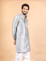 Grey Dupin Solid Kurta