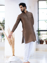 Brown Dupin Solid Kurta