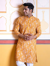 Mustard Yellow Block Rogan Printed Kurta - Tistabene