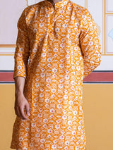 Mustard Yellow Block Rogan Printed Kurta - Tistabene