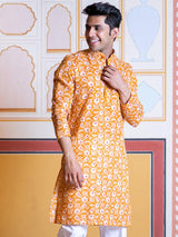 Mustard Yellow Block Rogan Printed Kurta - Tistabene