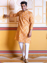 Mustard Yellow Block Rogan Printed Kurta - Tistabene