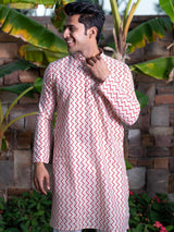 Red Chevron Printed Kurta - Tistabene