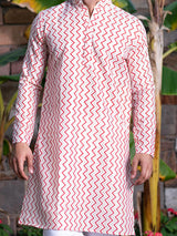 Red Chevron Printed Kurta - Tistabene