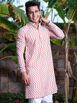 Red Chevron Printed Kurta - Tistabene