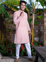 Red Chevron Printed Kurta - Tistabene