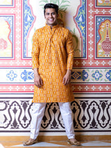 Mustard Paisley Bandana Printed Kurta - Tistabene