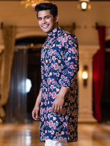 Blue Floral Printed Kurta - Tistabene