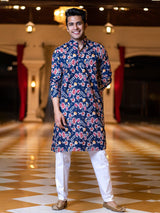 Blue Floral Printed Kurta - Tistabene