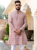 Dusty Rose Traditional Printed Cotton Mens Kurta - Tistabene