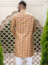 Beige Hand Block Printed Cotton Mens Kurta - Tistabene