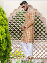 Beige Hand Block Printed Cotton Mens Kurta - Tistabene