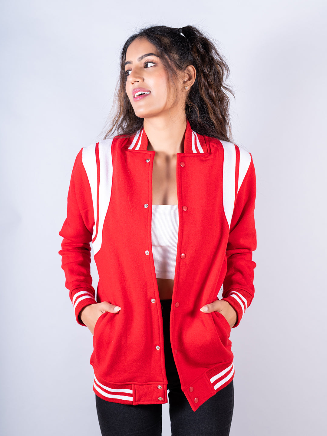 Red varsity hot sale jacket womens