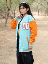 blue varsity jacket