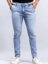 light blue ankle length stretchable mens jeans