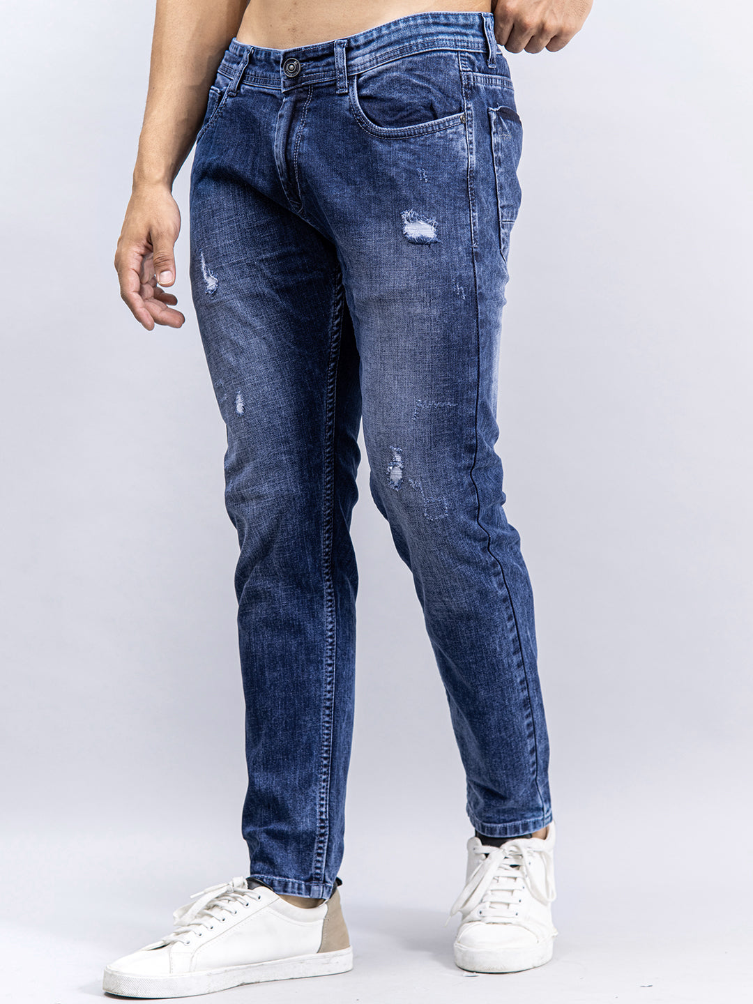 Grey Denim Ankle Length Stretchable Men's Jeans - Tistabene