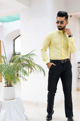 Yellow Cotton Linen Solid Shirt