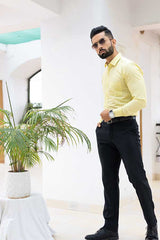 Yellow Cotton Linen Solid Shirt