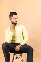 Yellow Cotton Linen Solid Shirt